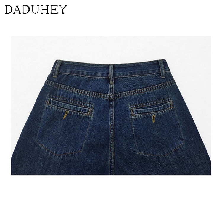 Daduhey Quần denim dài cạp cao ống rộng thời trang Hàn Quốc cổ điển sang trọng cho nữ