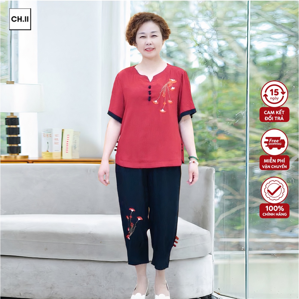 Bộ trung niên mặc ở nhà u40 u50 lụa Hàn cao cấp,bộ mặc nhà trung niên sang trọng cho mẹ cho bà