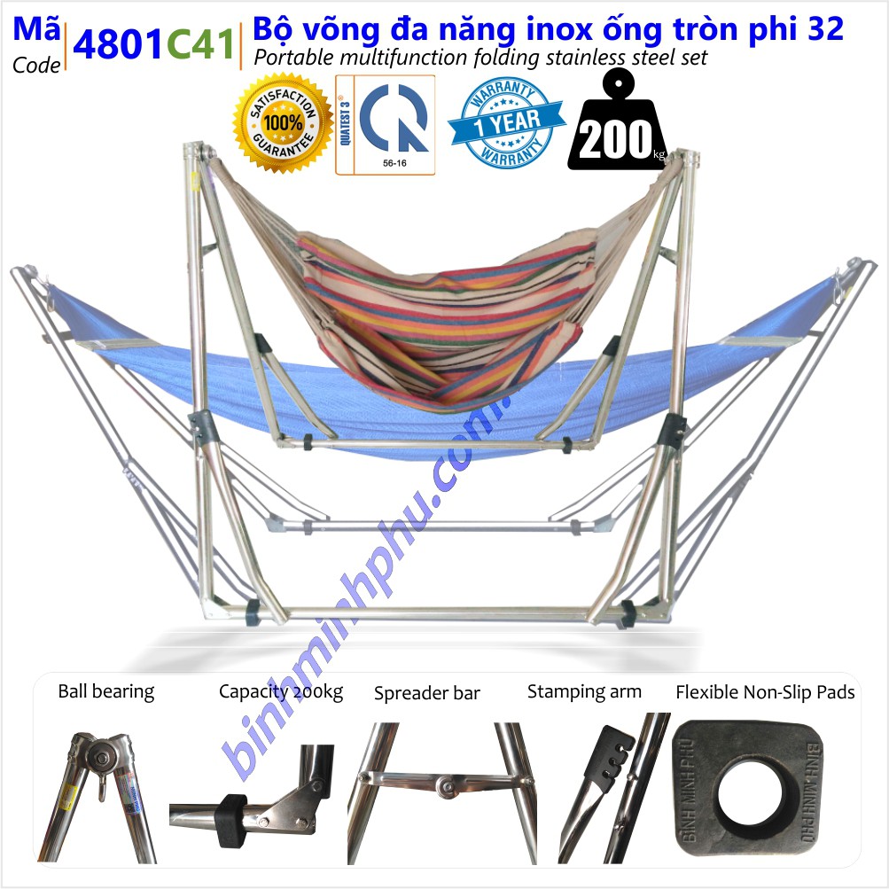 BỘ VÕNG ĐA NĂNG INOX 201 MINH PHÚ ỐNG TRÒN PHI 32 [4801C41] - Multifunction Folding Stainless Steel Stand