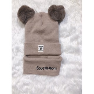 Sét khăn ống kèm mũ len 2 quả bông cho bé MS06_Happybear