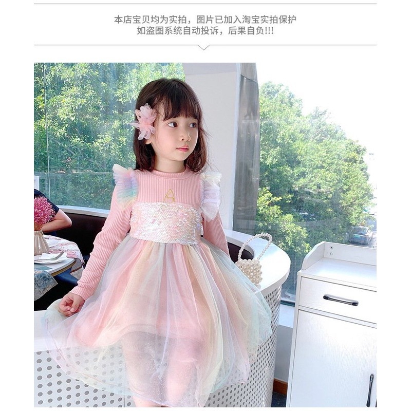 Váy len phối voan đính kim sa cho bé