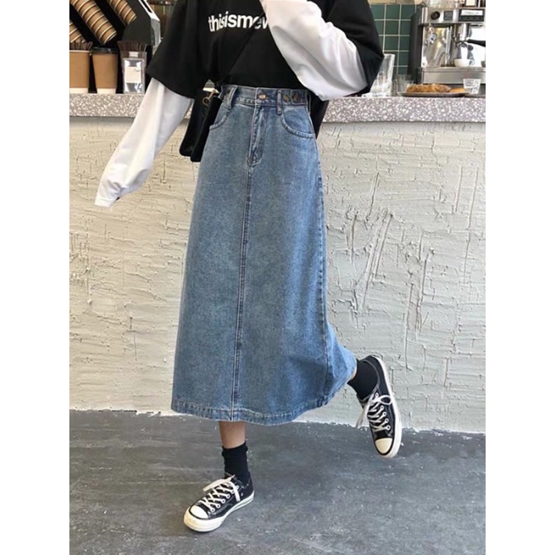 váy xẻ tà dài giữa, lưng cao