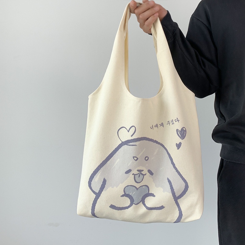 Túi tote đeo chéo, đeo vai vải canvas giá rẻ đi học đi chơi nghộ nghĩnh lamminhstore 282