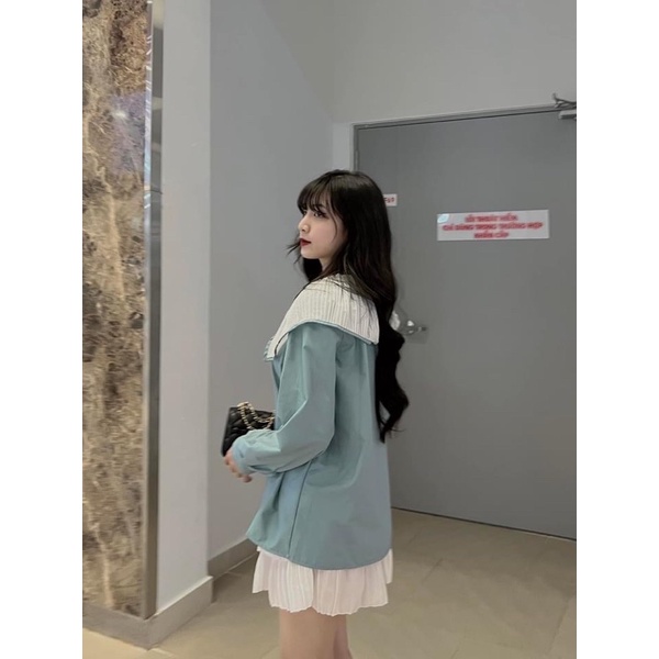 Áo bèo xếp li có 3 màu Nâu - Hồng - Xanh