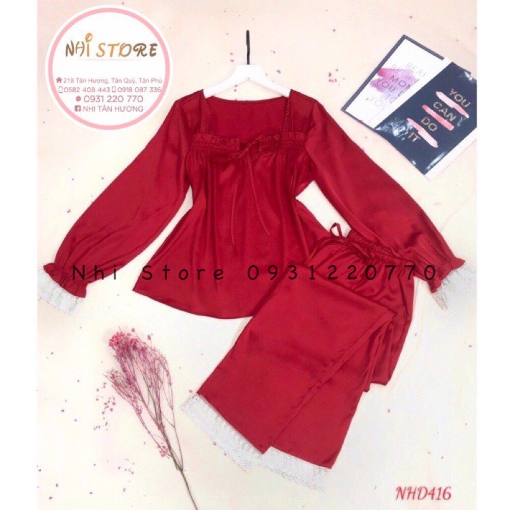 [FREESHIP 50K]SET BỘ NGỦ LỤA -PIJAMA TAY DÀI PHỐI REN CỔ U DỄ THƯƠNG LỤA LATIN NHISTORE FREESIZE DƯỚI 57KG | BigBuy360 - bigbuy360.vn