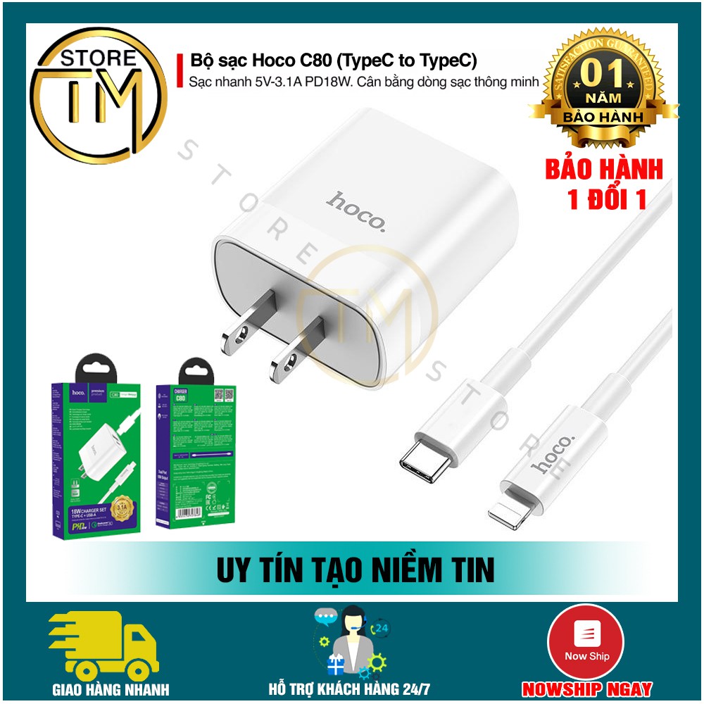 Bộ Củ Cáp Sạc 20W HOCO C80 PD+ QC3.0 - BẢO HÀNH CHÍNH HÃNG