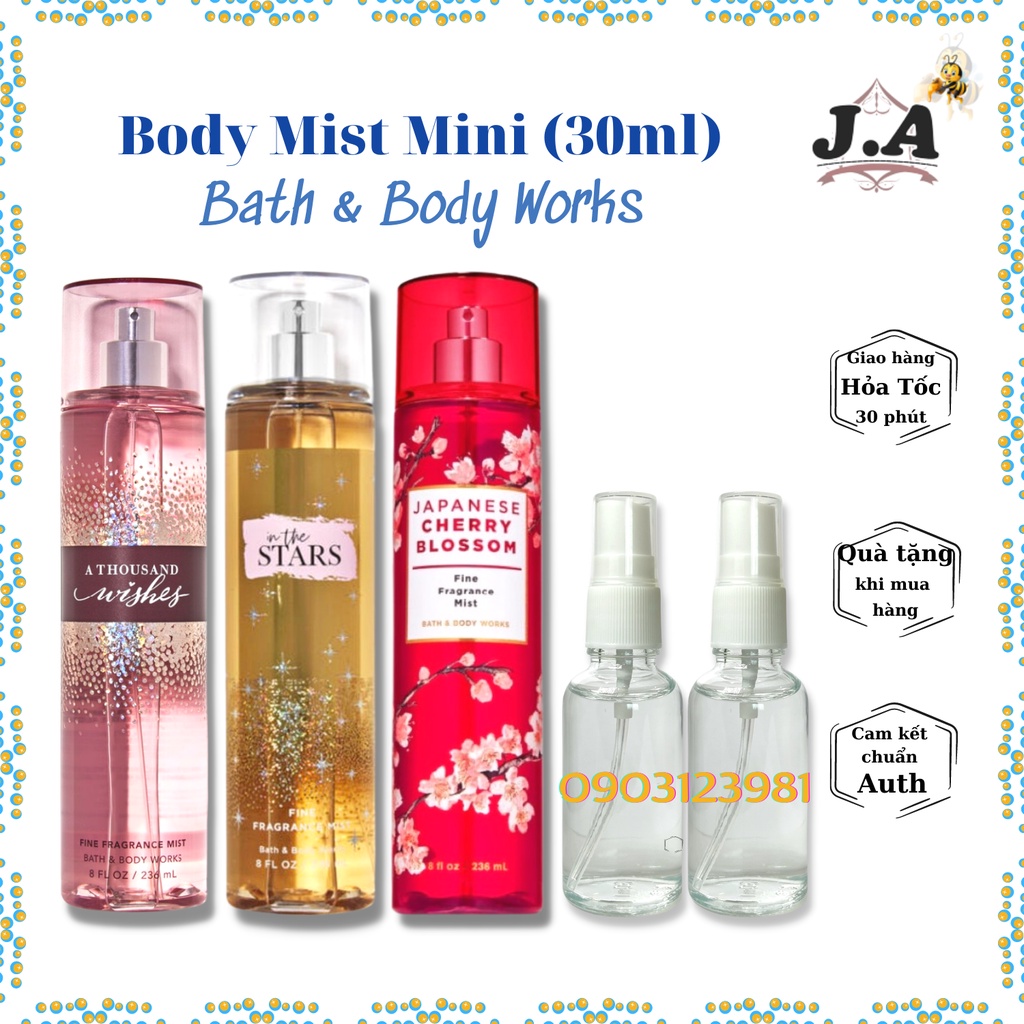 (Chai 30ml) Xịt Thơm Toàn Thân Body Mist Bath & Body Works Chính Hãng Bill Mỹ - JA Shop / XỊT THƠM CHAI 30ML