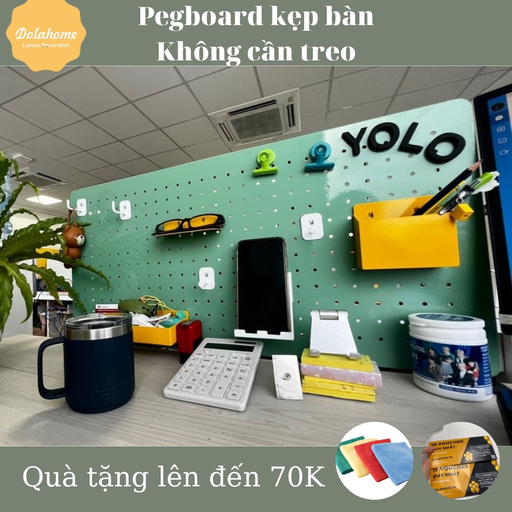 Bảng lỗ Pegboard Dola Home cao cấp kẹp bàn, không cần khoan tường.
