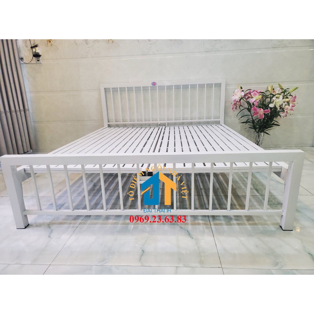 Giường sắt mỹ nghệ ĐẠI THÀNH 1m6x2m màu trắng