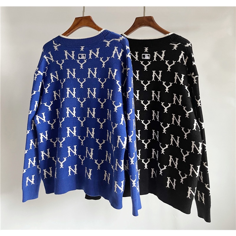 Áo khoác cardigan sweater dệt kim tay dài họa tiết hoa NY cổ điển cá tính vintage cho cặp đôi