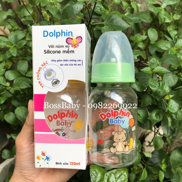 Bình sữa cổ hẹp Dolphin 120ml (có van chống sặc)