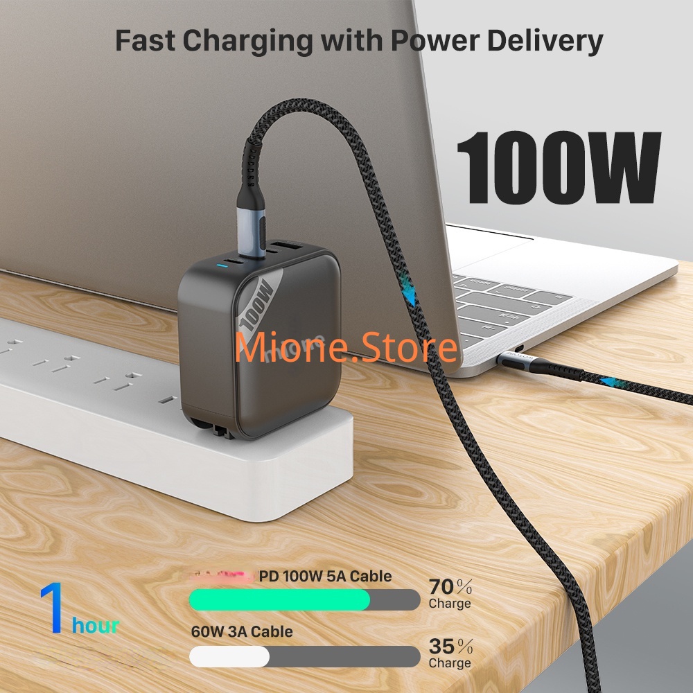 Dây cáp type C sang type C mione cáp sạc nhanh 100W E-Mark  bọc dù thích hợp cho Laptop Notebook/ ip 14 13 12 promax