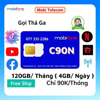 Sim 4g mobifone c90n tặng 4gb/ngày miễn phí 1000 phút nội mạng và 50 phút ngoại mạng