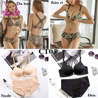 Áo ngực nữ cài trước da báo không gọng thời trang minabra áo lót đúc su siêu nâng đẩy cao cấp ct05
