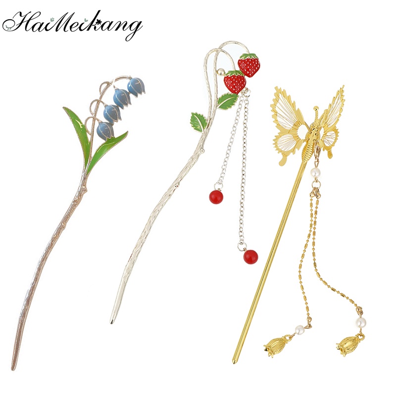 Haimeikang Kẹp Tóc Kim Loại Hình Hoa Lily / Bươm Bướm / Trái Cây Đơn Giản Chất Lượng Cao Thời Trang