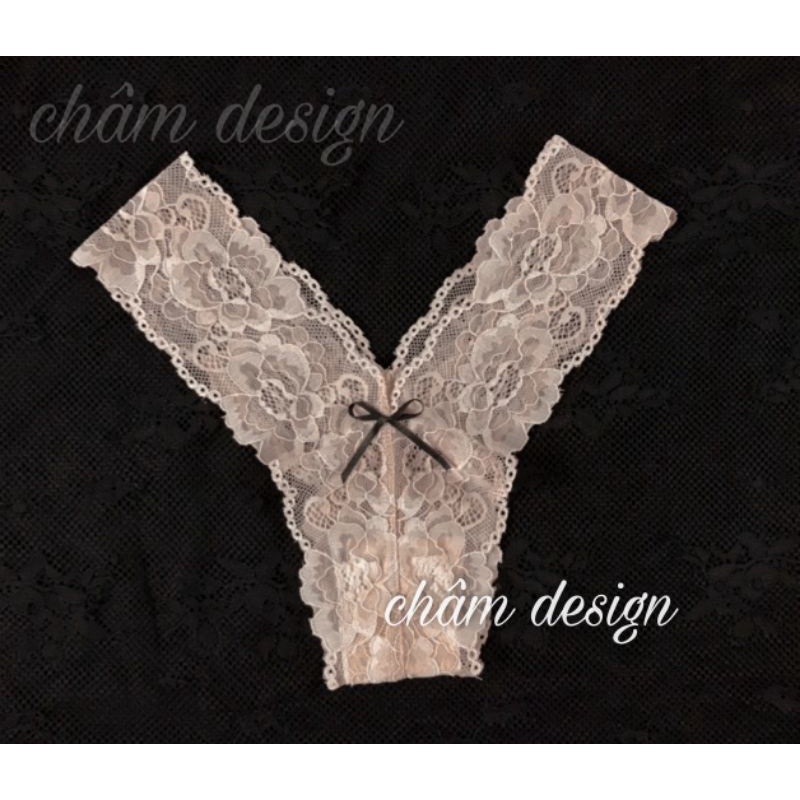 quần lót ren chữ y màu hồng vỏ đỗ gắn nơ đen mảnh. Hàng thiết kế độc quyền tại shop | BigBuy360 - bigbuy360.vn