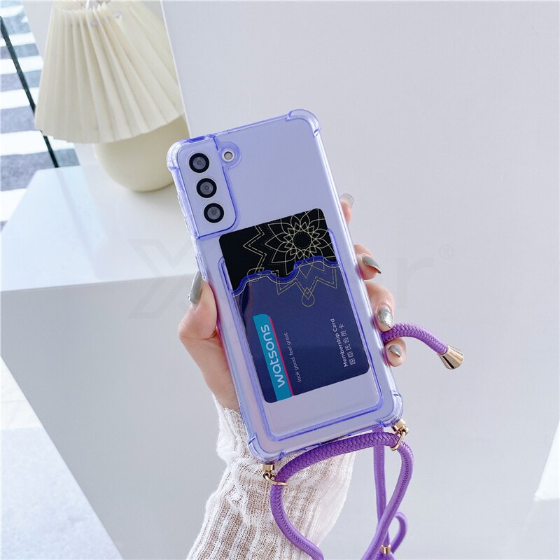 Ốp điện thoại trong suốt chống sốc có dây đeo cho Samsung A03S A22 5G A22 A32 4G A02S A12 A02 A52 A72