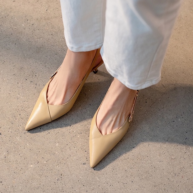 Giày cao gót mules nữ mũi nhọn 7cm dáng công sở quai hậu slingblack