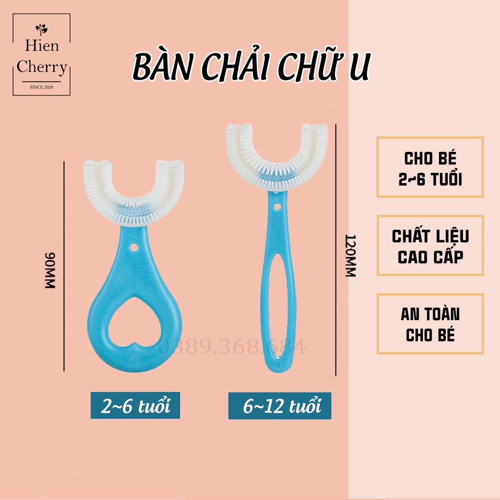 Bàn chải đánh răng cho bé, bàn chải chữ u chất liệu Silicon chịu được lực cắn, cho bé từ 2 tuổi - 6 tuổi