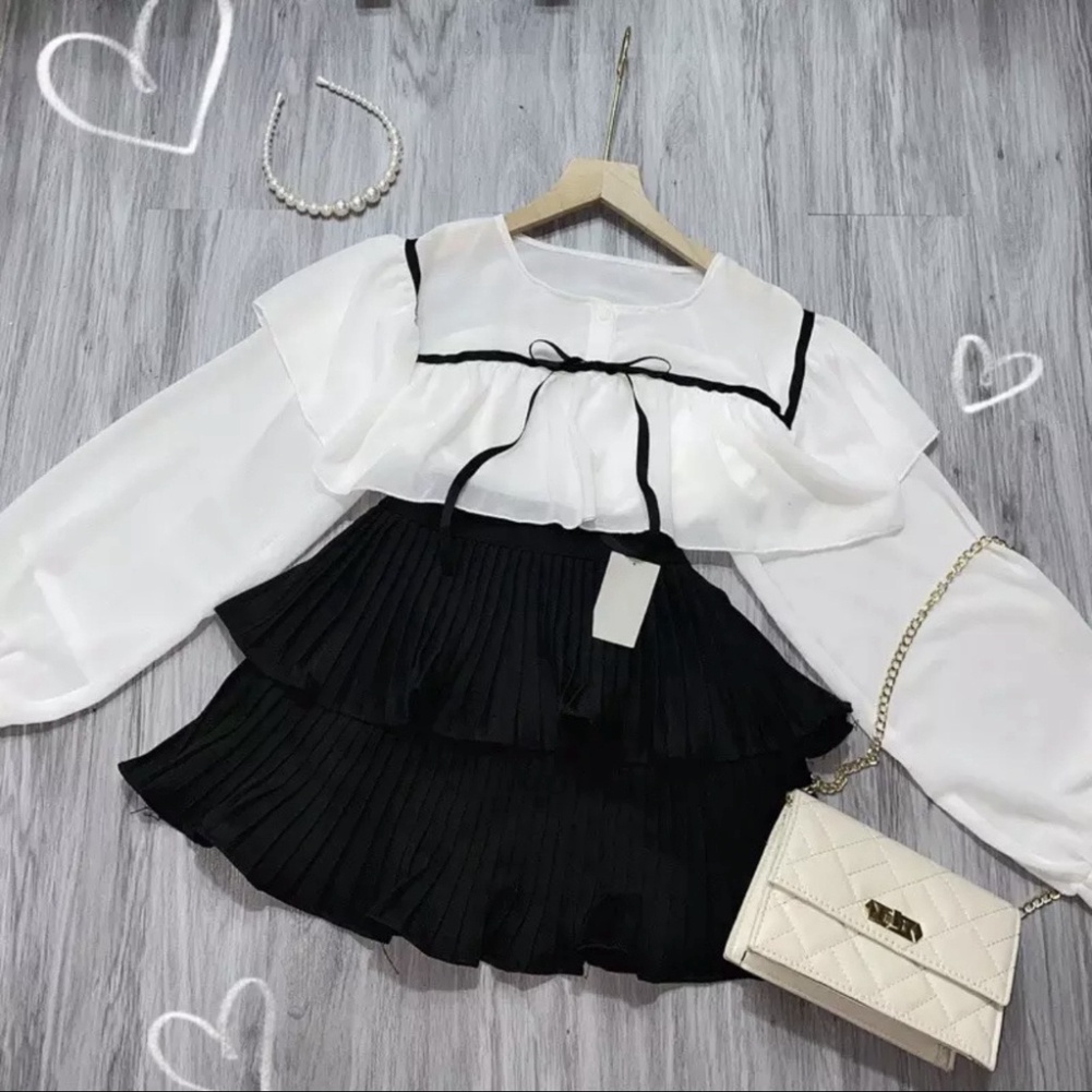 Áo sơ mi nữ công sở dài tay tay màu trắng đi học sinh cổ tròn dáng rộng_390 nội y xanh chất đẹp giá tốt