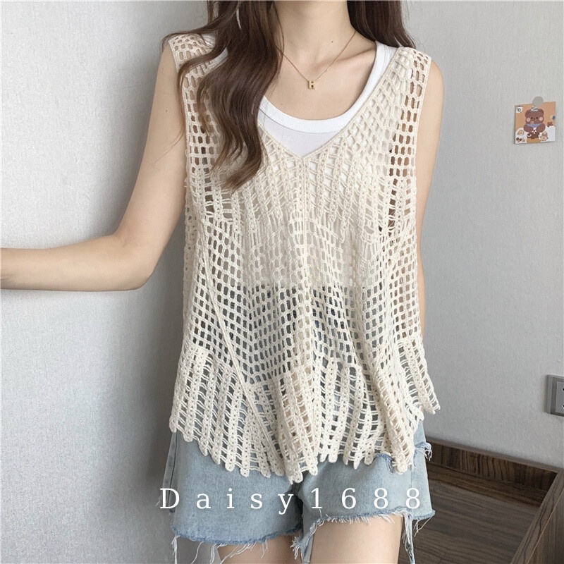 Áo Lưới Dệt Kim Khoét Lỗ phong cách retro, Daisy1688