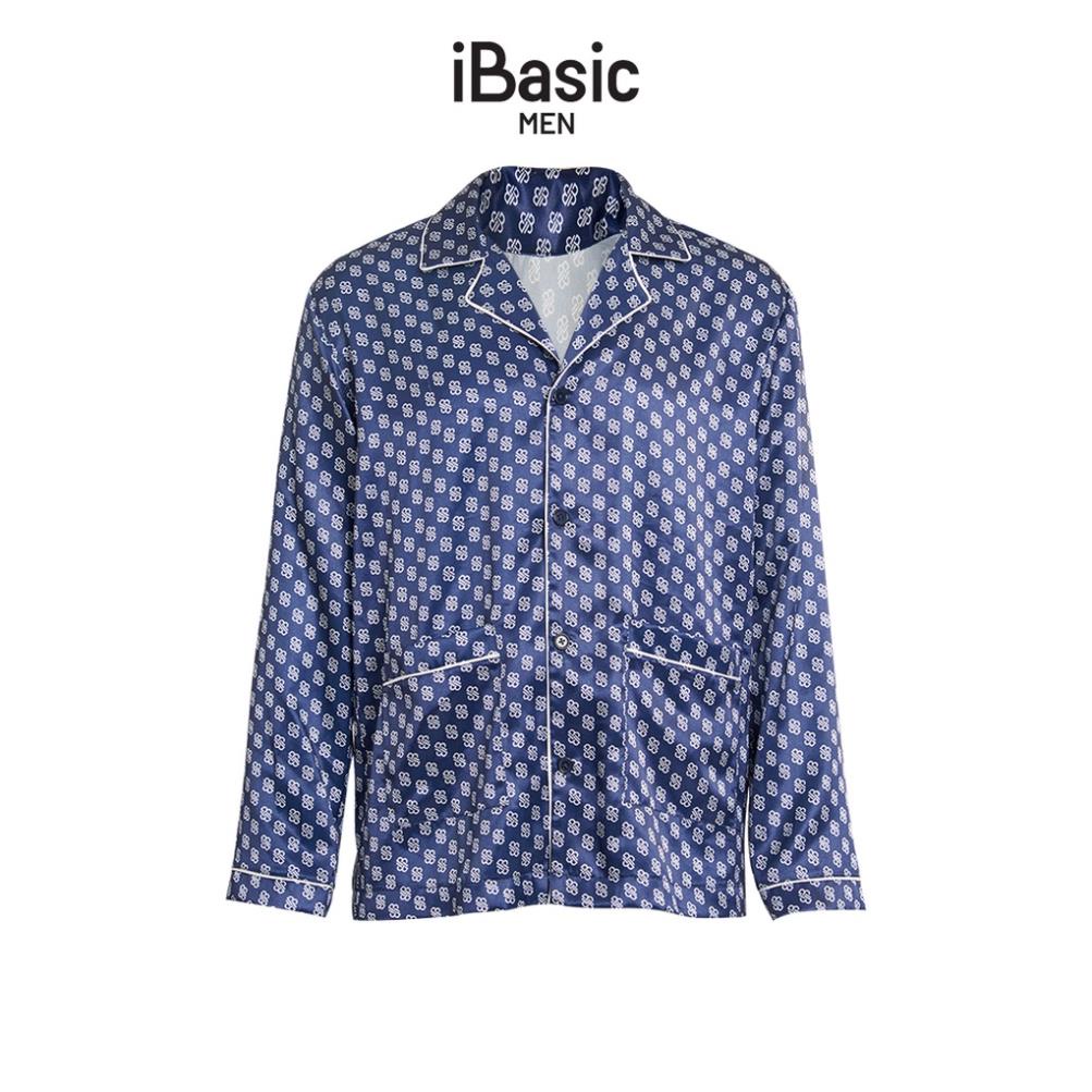 Áo mặc nhà nam pyjama lụa satin tay dài hoạ tiết icon iBasic HOMM016T !