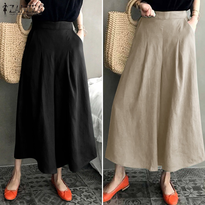 Quần dài ZANZEA ống rộng màu trơn thời trang cho nữ