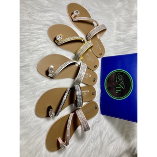 H3Shoes - Dép nữ 3 quai mặt xoàng quai ngang chéo dây kim cương đính trang trí
