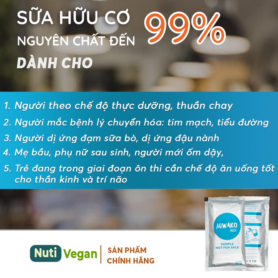 Sữa Hạt Hữu Cơ MIWAKO Nhập Khẩu Malaysia, Gói 30g Vị Gạo, Sữa Dinh Dưỡng Cho Bé Dị Ứng Đạm Bò - nutivegan