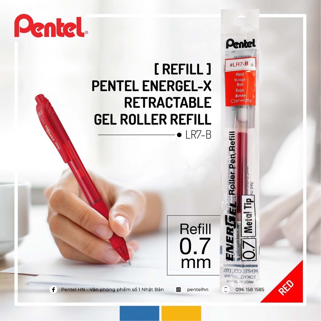 Ruột Bút Ký Pentel Energel LR7  | Mực Ra Đều/ Êm/ Mịn/ Siêu Nhanh Khô| Hàng Chính Hãng Pentel Việt Nam | GDP