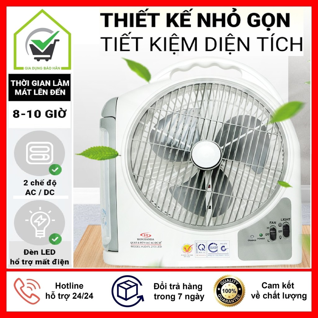 Quạt Tích Điện Có Đèn Honjianda HJD - FL 213 - Pin Siêu Tốt, Bảo Hành Chính Hãng