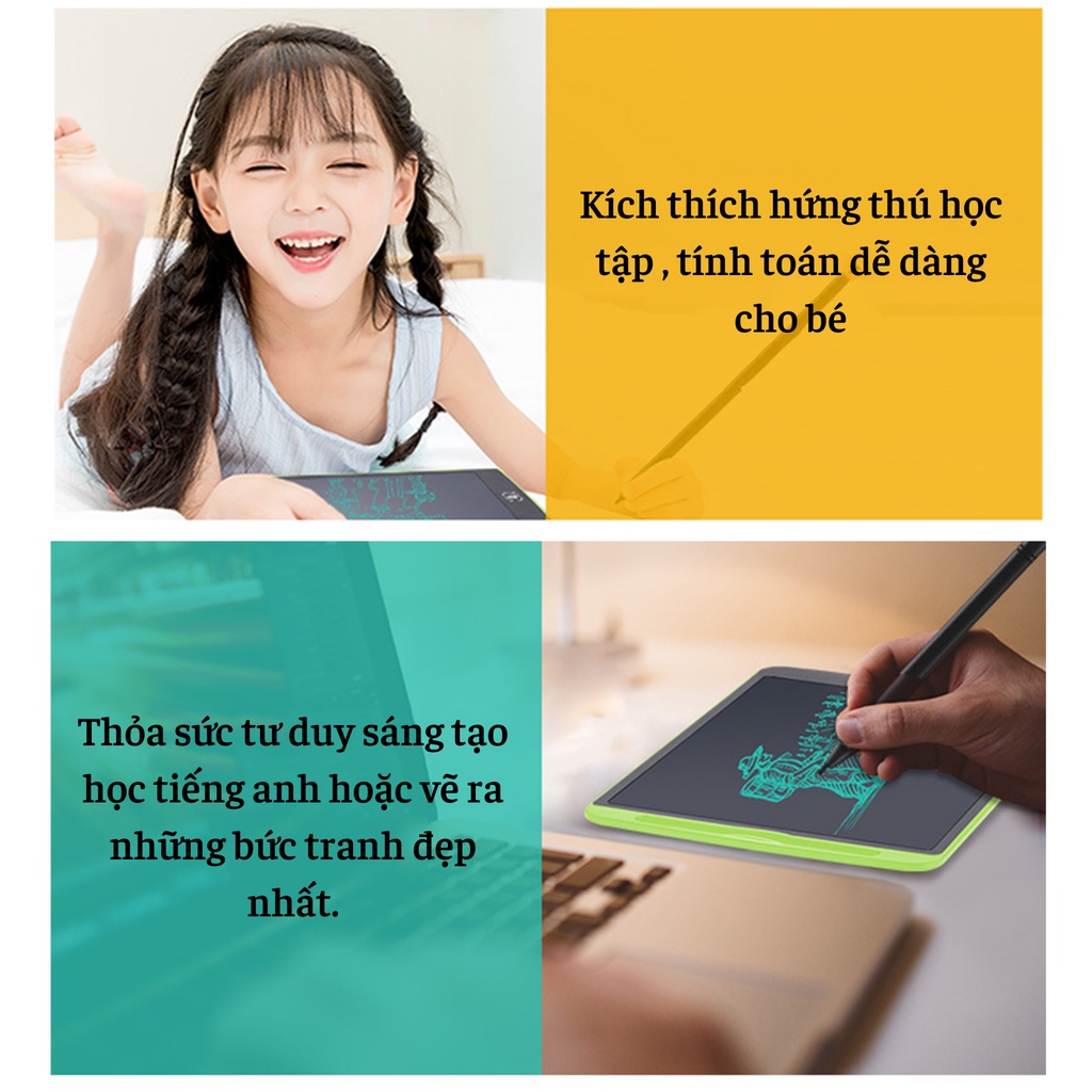 Bảng Vẽ, Bảng Viết Điện Tử Thông Minh Tự Động Xóa Thúc Đẩy Tư Duy Sáng Tạo Cho Bé Màn Hình Lớn 12Inch Đa Màu