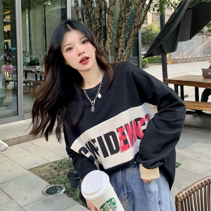 ZHELIHANGFEI Áo Thun Tay Dài Cổ Tròn Form Rộng Kiểu Dáng Ngọt Ngào Dễ Phối Đồ