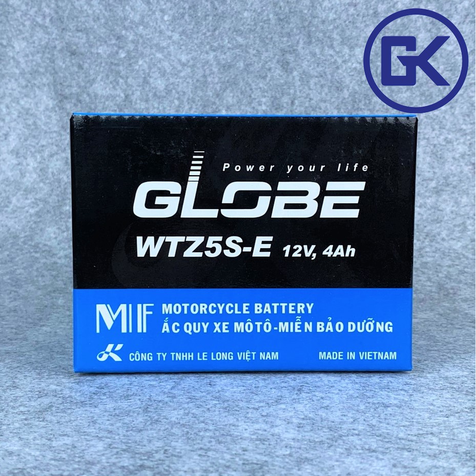 Ắc quy xe máy khô Globe 12V - 4Ah lùn xanh