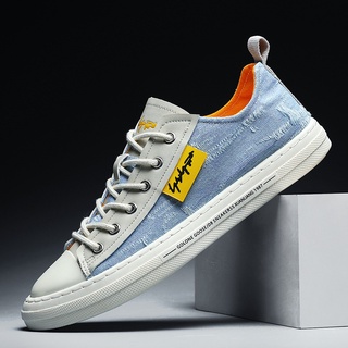 Giày Sneaker Nam Vải Bò Rách Phối Da Lộn Cao Cấp