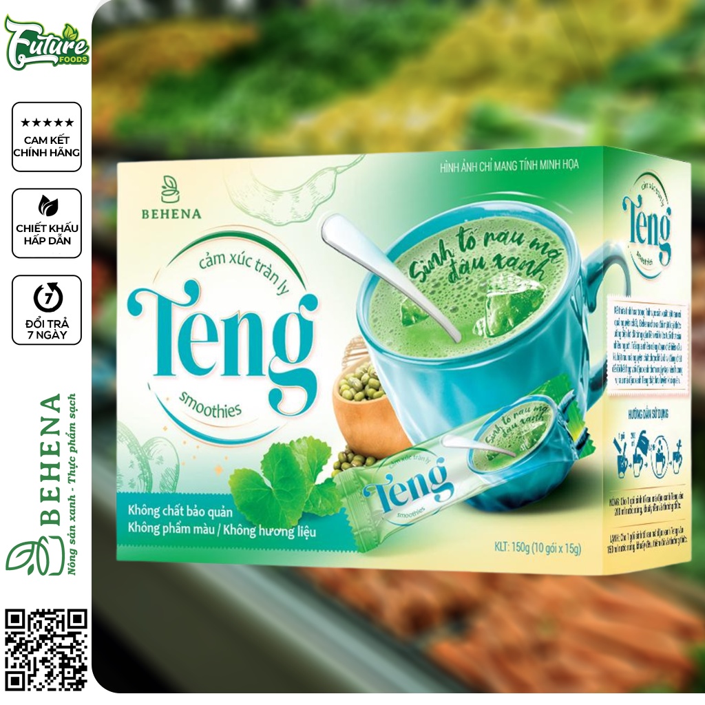 Bột Rau Má Đậu Xanh Teng - Giải Khát - Mát Gan - Thanh Lọc Cơ Thể - Hộp 10 Gói Uống Liền