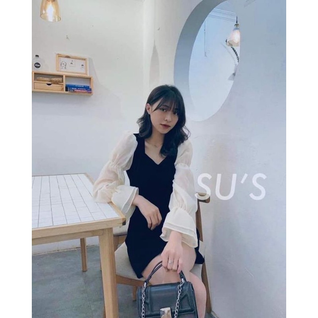 Váy sơ mi phối tay bèo