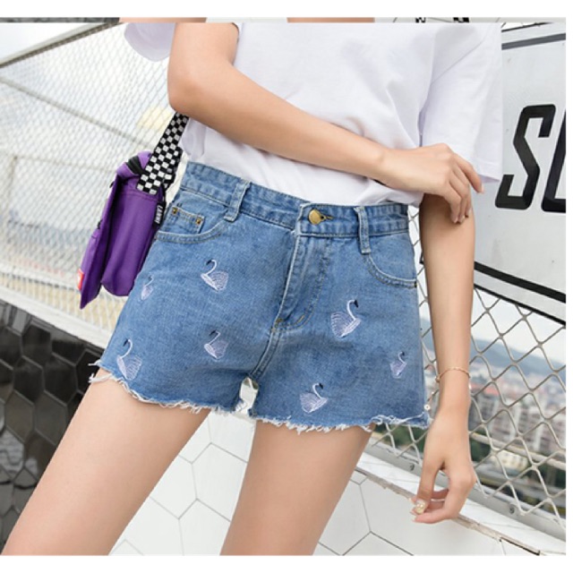 Quần short jean big size hình thiên nga size cho người béo mập 68-85kg