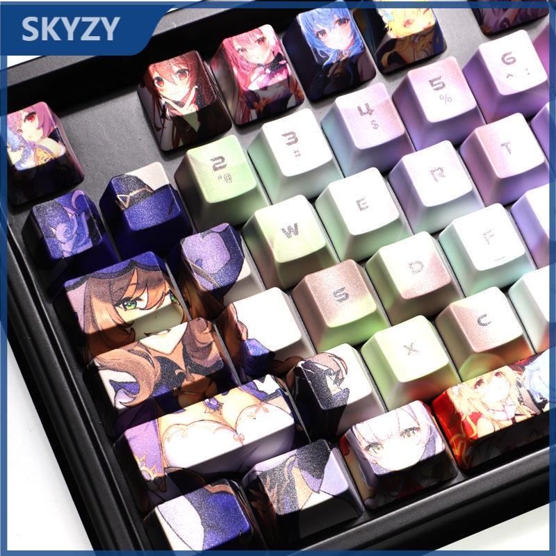 PBT Genshin Impact Theme Keycap Dye Thăng hoa Hoạt hình Bàn phím cơ Keycap cho Bàn phím 61/87/104/108