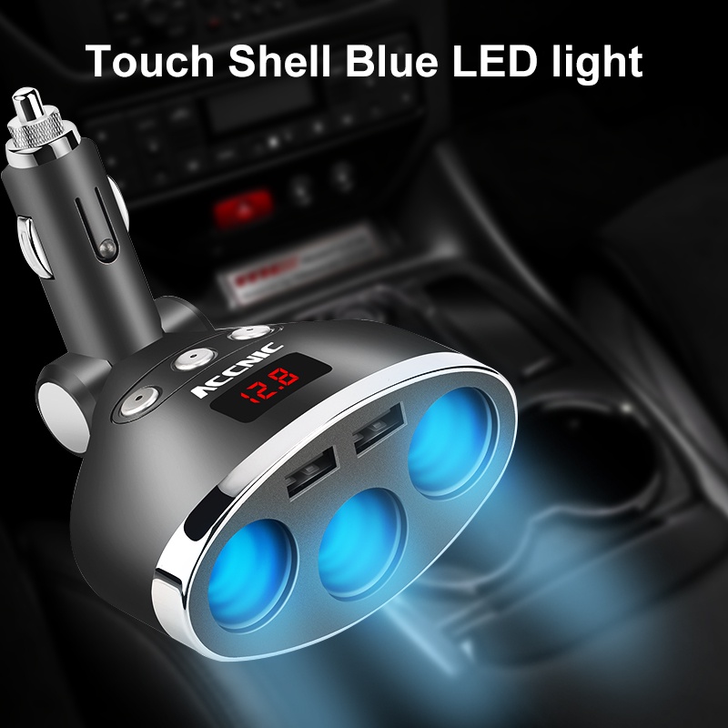 Tẩu Sạc Xe Hơi 120W 5 Cổng USB 3 Cổng Có Đèn Led Hiển Thị Vôn Kế Cho Android iPhone