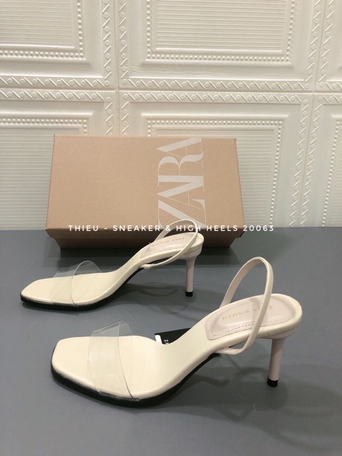 (sẵn) sandals guốc Zara quai trong gót mảnh cao 7cm