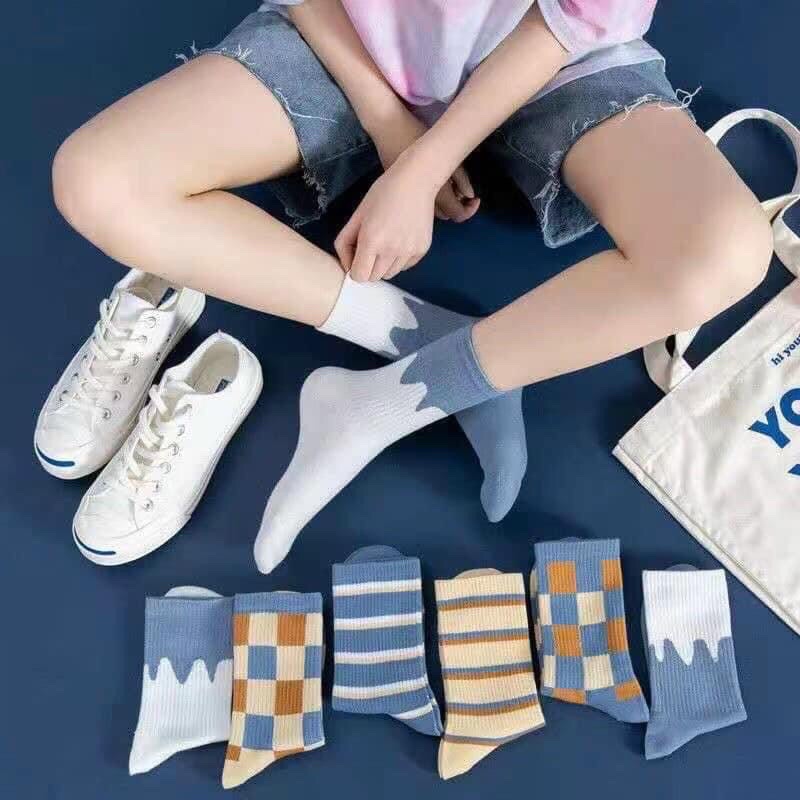 5 đôi tất kẻ cờ caro cổ cao dáng thể thao siêu hot