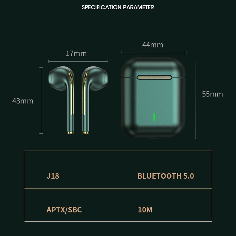 [Mã SKAMPUSHA7 giảm 8% đơn 250k]Tai nghe không dây J18 TWS bluetooth tích hợp micro có thể tự thay đổi tên thiết bị