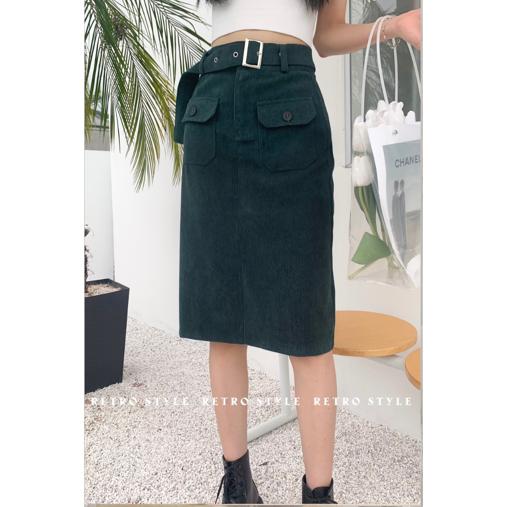 Chân váy nhung dáng dài kèm đai mã 1461 Retrostyle