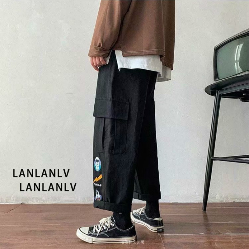 Quần dài phong cách túi hộp dáng trơn thời trang đường phố cho nam