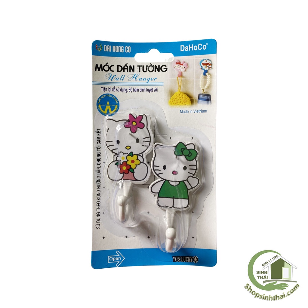 Vỉ 2 móc dán tường hello kitty có đinh đóng - Móc treo đồ dán tường siêu bền - Màu ngẫu nhiên