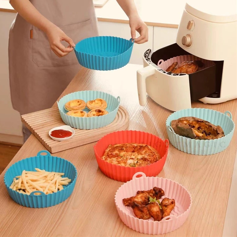 Tấm Lót Nồi Hấp/ Nồi Chiên Không Dính Hình Tròn Bằng Silicone Chống Dính Có Thể Tái Sử Dụng Tiện Lợi