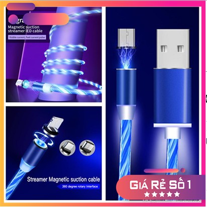 Dây Cáp Sạc Nam Châm Phát Sáng Xoay 360 Độ 3 đầu Android và iPhone và Type-C dây dù có đèn led NC1M