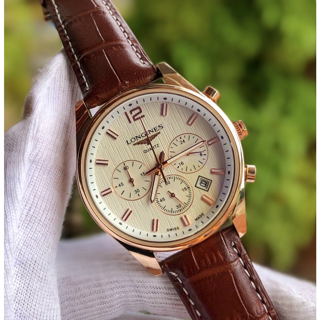 Đồng hồ Nam Longin.es Full Kim, Máy Pin Size 40mm, Đồng Hồ Nam Dây Da Cao Cấp +Tặng Thêm Pin