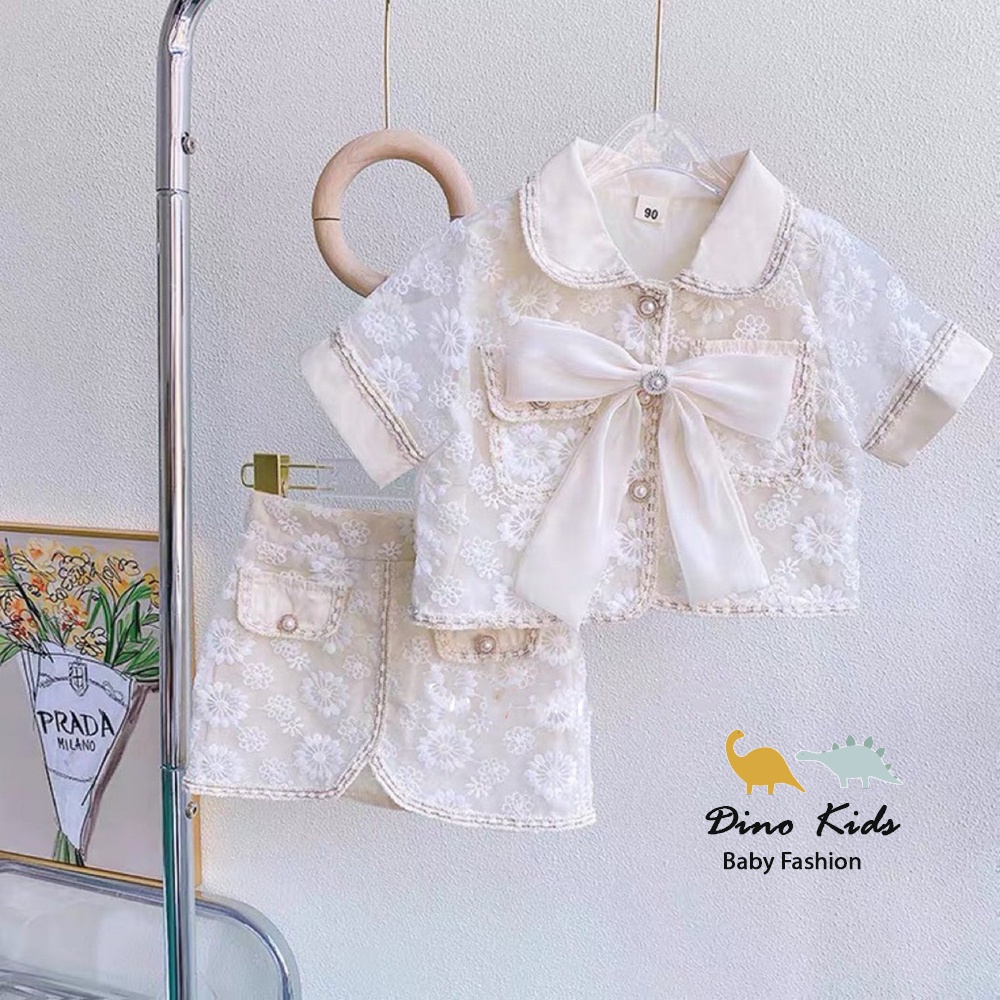 Sét áo Croptop kèm chân váy cho bé gái, sét váy ren hoa cúc nơ dài vài thiết kế xịn xò cho bé 12-32kg